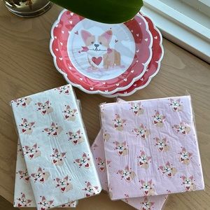 Roobee by Mara Mi snack plates napkins corgi puppy party set hearts